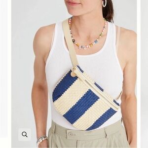CLARE V FANNY PACK : INDIGO & CREAM WOVEN RACING STRIPES